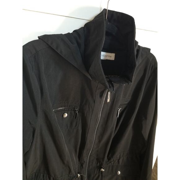 Women's Liz Claiborne Hooded Winter Coat Large Black Full Zip - Picture 2 of 11